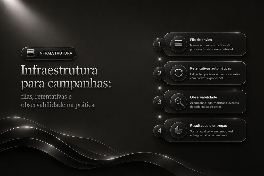 Infraestrutura para campanhas: filas, retentativas e observabilidade na prática