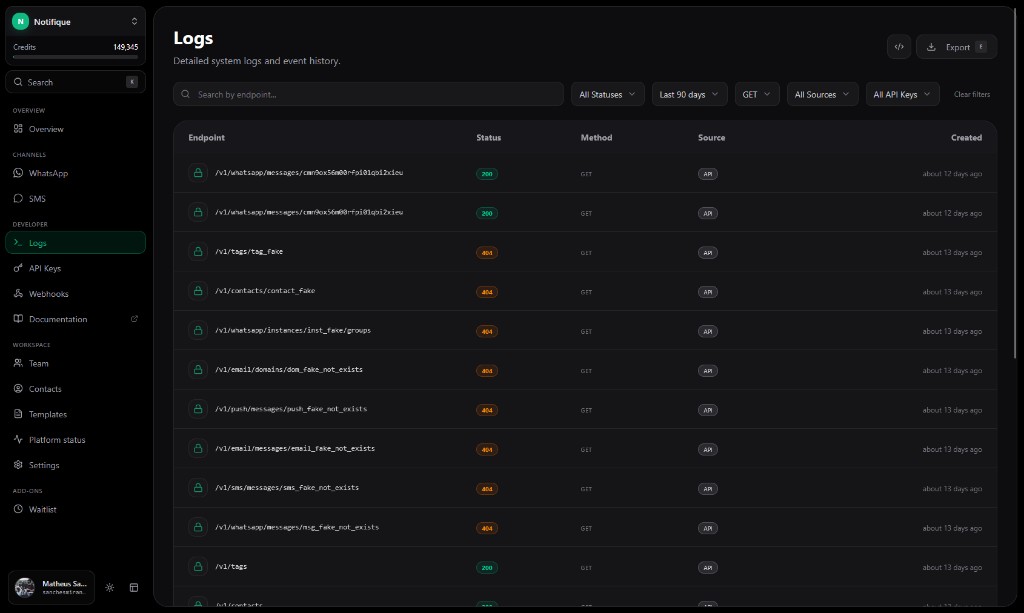 Pré-visualização do painel de logs e observabilidade